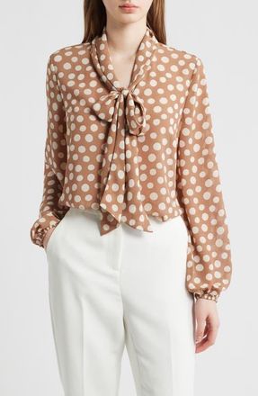 Tahari by ASL Bow Neck Top in Sand Ivory at Nordstrom, Size X-Large