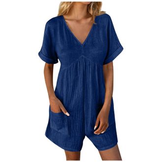 Generic Rrongwn Jumpsuit Womens Short Elegant Plain Sleeveless Long Overalls Summer Jumpsuit Loose Casual Straps Large Sizes Trouser Suit Loose One-Piece Play