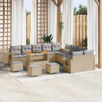 vidaXL Conjunto De Sof&aacute; De Jard&iacute;n 14 Pcs Beige Rat&aacute;n Sint&eacute;tico Vidaxl