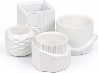 Jonathan Y Designs Romy Modern Minimalist Handmade Concrete Geometric Planter Set with Drainage Holes in White at Nordstrom