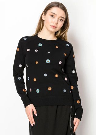 YAL New York Black Floral Embroidered Crewneck Sweater