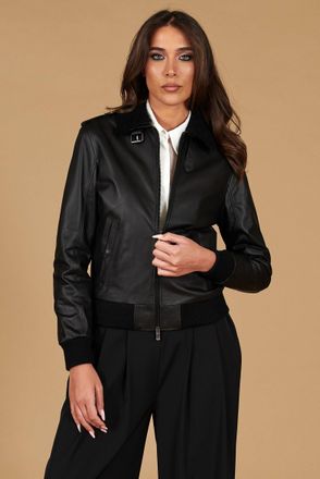 D'Arienzo Bomber aviator in pelle nera effetto liscio DArienzo, Seleziona Taglia XXL, Colore Nero