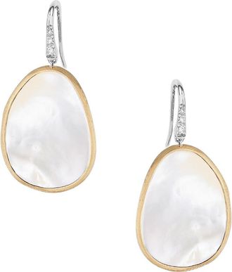 Marco Bicego Lunaria 18K Yellow Gold White Mother-of-Pearl Diamond Pav&eacute; Earrings in White Mother Of Pearl at Nordstrom