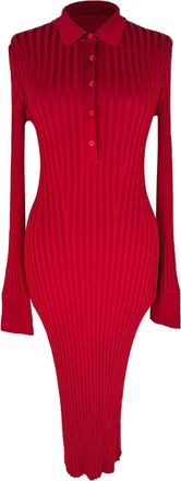 Galvan London Ribbed-Knit Midi Dress in Red Viscose