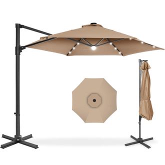 Best Choice Products 10ft 360&deg; Rotating Cantilever Easy Auto Open Patio Umbrella w/ Solar LED Lights