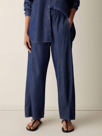 Eileen Fisher Cotton Denim Wide-Leg Pant In Blue