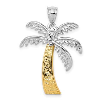 Diamond2Deal 14k Two-tone Gold Palm Tree Pendant