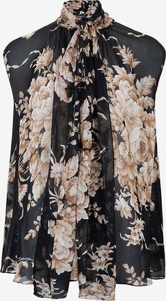 Dolce & Gabbana &Auml;rmellose Schluppenbluse aus Seidenmusselin mit Rosenprint