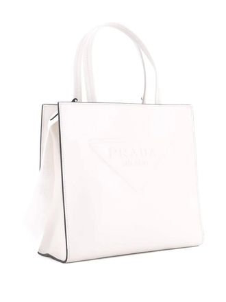 Prada Logo Drill Leather Small tote bag - Bianco