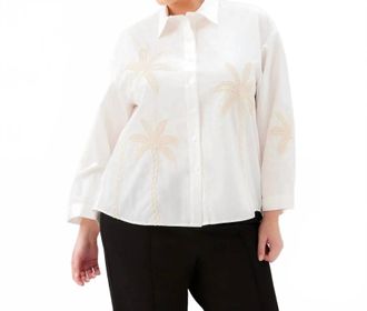 Karen Kane Bell Sleeve Embroidered Palm Tree Shirt - Plus In Off White