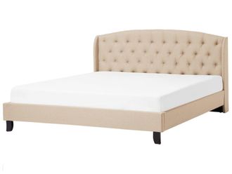 Beliani Cama matrimonial de tejido beige 180x200
