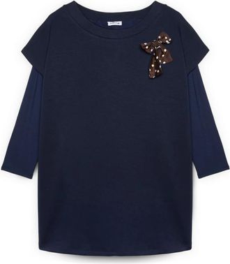 Fiorella Rubino Korte Jurk met Polkadot Strik - Dames - Korte kleedjes - Blauw - XL - Polyester - Kleedjes