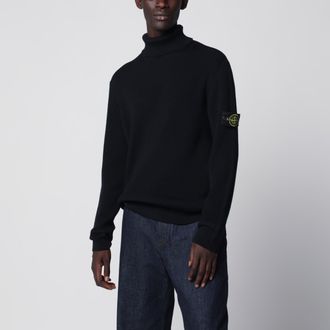 Stone Island Maglione dolcevita blu navy a coste