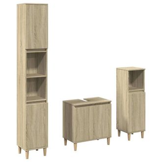 Berkfield Home 3 Piece Bathroom Furniture Set Sonoma Oak Engineered Wood in Light Tan