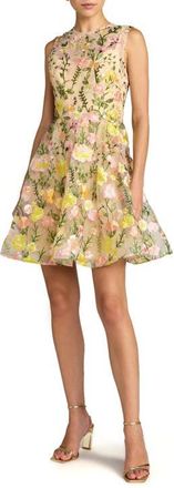 Mac Duggal Sleeveless Embroidered Lace High Neck Mini Dress in Yellow Multi at Nordstrom, Size 14