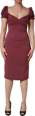 Dolce & Gabbana Maroon Silk Sweetheart Sheath Midi Womens Dress