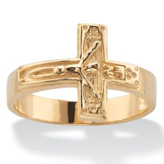 Palm Beach Jewelry Mens 14k Gold-Plated Horizontal Crucifix Cross Ring