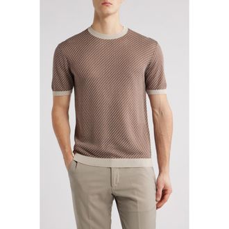 Emporio Armani Short Sleeve Micro Jacquard Cotton & Viscose Crewneck Sweater in Fancy Beige at Nordstrom Rack, Size Xx-Large
