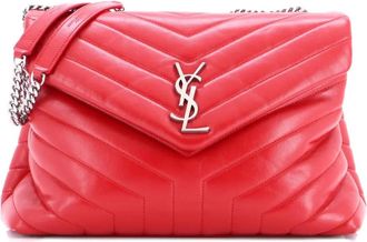 Saint Laurent Loulou Matelasse Chevron grote leren schoudertas - Rood