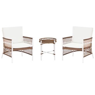 Beliani Conjunto De Balc&oacute;n 2 Plazas Elegante Poli&eacute;ster Aluminio 2 Sillas Y Una Mesa Blanco Levico
