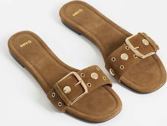 Mango Sandali bassi in 100% pelle scamosciata marrone con fibbia