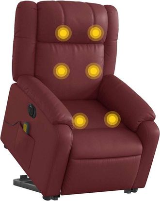 vidaXL Vidaxl - Sill&oacute;n De Masaje Elevable El&eacute;ctrico Cuero Artificial Rojo Tinto