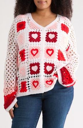 Forgotten Grace Crochet Granny Square Cardigan Sweater in White/Pink at Nordstrom Rack, Size 1 X