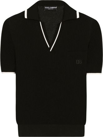 Dolce & Gabbana DG-embroidered cotton polo shirt - men - Cotton - 46 - Black
