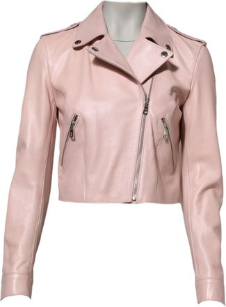 Dolce & Gabbana Light Pink Collar Leather Women Biker Jacket Taurus Clothing
