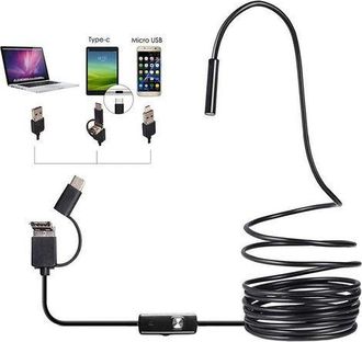 OEM C&aacute;mara De Inspecci&oacute;n Usb Tipo C 3 En 1 Para Aplicaciones Industriales Hd: Endoscopio, Tubo De Drenaje Impermeable, Brillo Ajustable, C&aacute;mara Hd Negra (