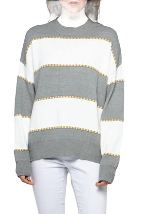 Merci Two-Tone Striped Crewneck Sweater In Heather Grey