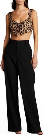 Dolce & Gabbana Leopard-Print Bra Crop Top w/ Tie Front