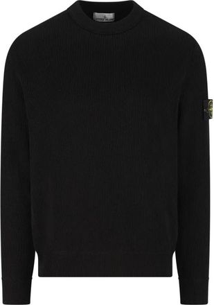 Stone Island Geribbelde Wollen Crewneck Sweater - Heren - Ronde hals truien - Zwart - XL - Wol - Truien & Vesten
