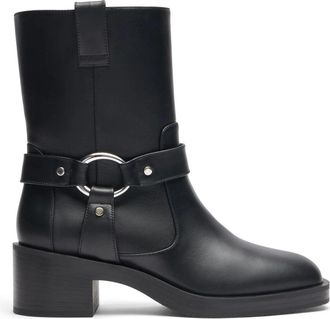 Stuart Weitzman Heeled Boots, female, Black, Size: 7 1/2 US Moto Bootie with Hardware Accents