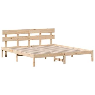 Berkfield Home Bed Frame with Headboard 200x200 cm Solid Wood Pine in Light Tan