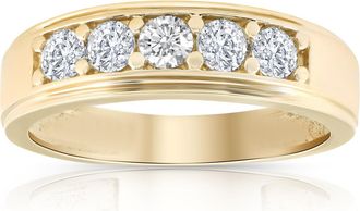 Pompeii3 1 Ct Diamond Ring Mens High Polished Solid Yellow Gold Wedding Band Lab Grown