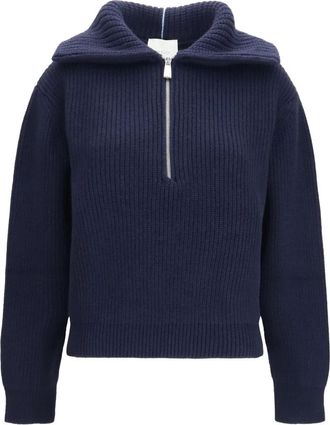 Malo Kasjmieren trui met hoge kraag en rits - Dames - Truien - Blauw - Maat: S Kasjmier