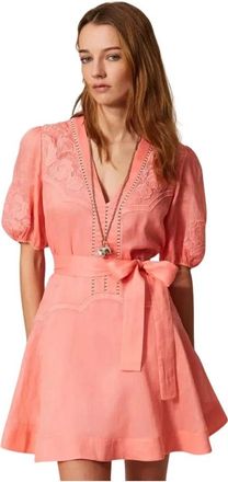 Twinset Ramio Dress - Dames - Korte kleedjes - Roze - M - Katoen - Kleedjes