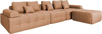 Oviala Sof&aacute; de tela de 5 plazas con otomana terracota l 365 cm