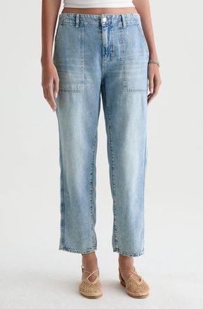 AG - Adriano Goldschmied Analeigh Ankle Straight Leg Workwear Jeans in Wine Garden at Nordstrom, Size 27