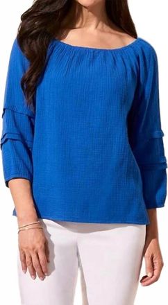 Tribal On-Off Shoulder Blouse In Calypso Blue