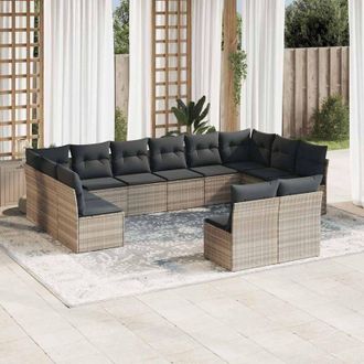 vidaXL Set De Sof&aacute;s De Jard&iacute;n 12 Pzas Y Cojines Rat&aacute;n Sint&eacute;tico Gris Vidaxl