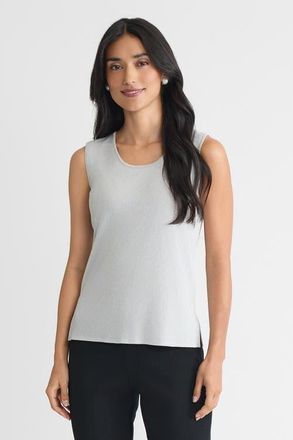 Ming Wang Mid Length Scoop Neck Knit Tank in Silver at Nordstrom, Size 2X