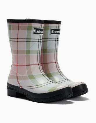 Barbour Womens Barbour Banbury Mid Cut Womens Cherry Blossom Tartan Wellington Boots - Pink - Size: 7