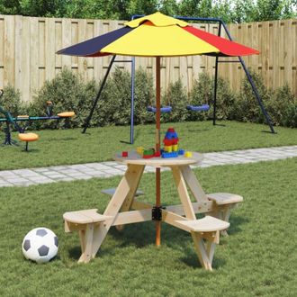 vidaXL Mesa De Picnic Para 4 Ni&ntilde;os Agujero Para Sombrilla Madera Abeto Vidaxl