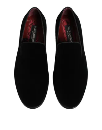 Dolce & Gabbana Black Velvet Loafers Formal Men Dress Shoes Cotton