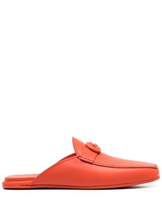 Ferragamo logo buckle backless slippers - men - Calf Leather/Calf Leather/Rubber - 7.5 - Orange