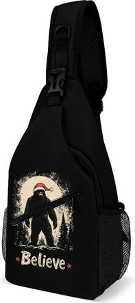 Generic Christmas Bigfoot Silhouette Believe Mens Crossbody Chest Sling Bag for Travel Hiking Lightweight Shoulder Bags with Small Side