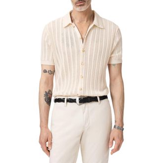 John Varvatos Ferone Open Stitch Stripe Stretch Cotton Sweater in Ivory at Nordstrom, Size X-Large