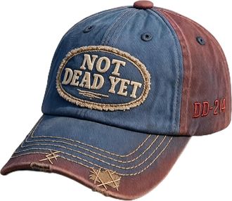 Generic Veterans Casual Hat, Not Dead Yet DD-214 Veteran-Owned Baseball Cap with Dark Humor Embroidered Badge, Adjustable Vintage Washed Distressed Cotton Ble
